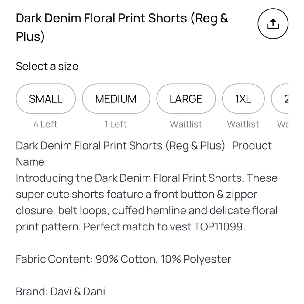DAVI & DANI Blue Floral Print Shorts